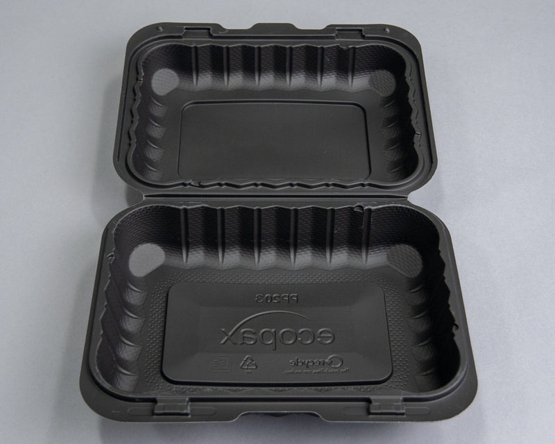 Ecopax Pebble Box Black 1-Compartment Hinged Container 8.13" x 6.5" x 2.63" (PP203-BK) - 300 Count (OOS)