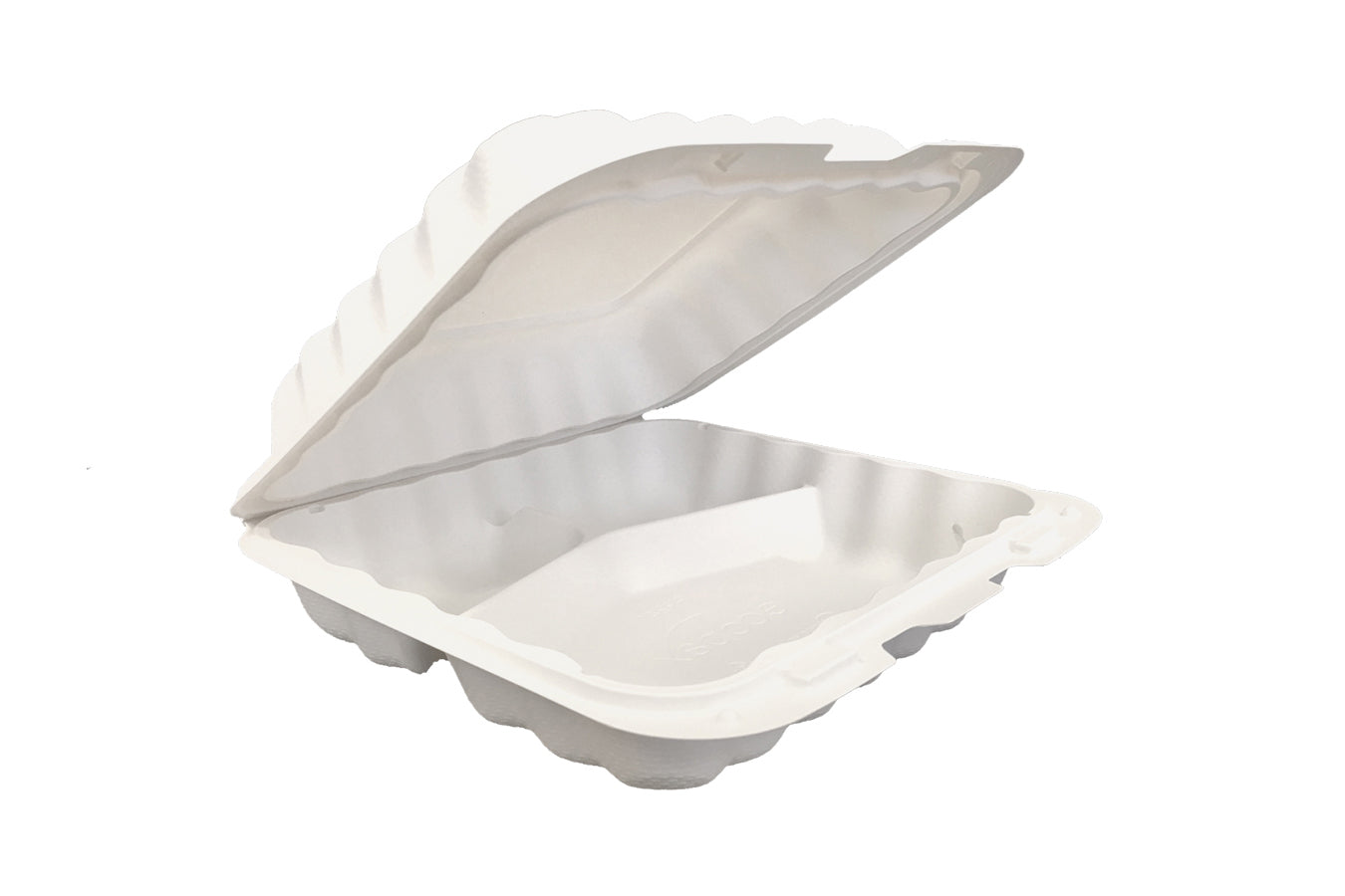 Ecopax Pebble Box White 3-Compartment Hinged Container 7.88" x 8" x 2.5" (PP241) - 150 Count