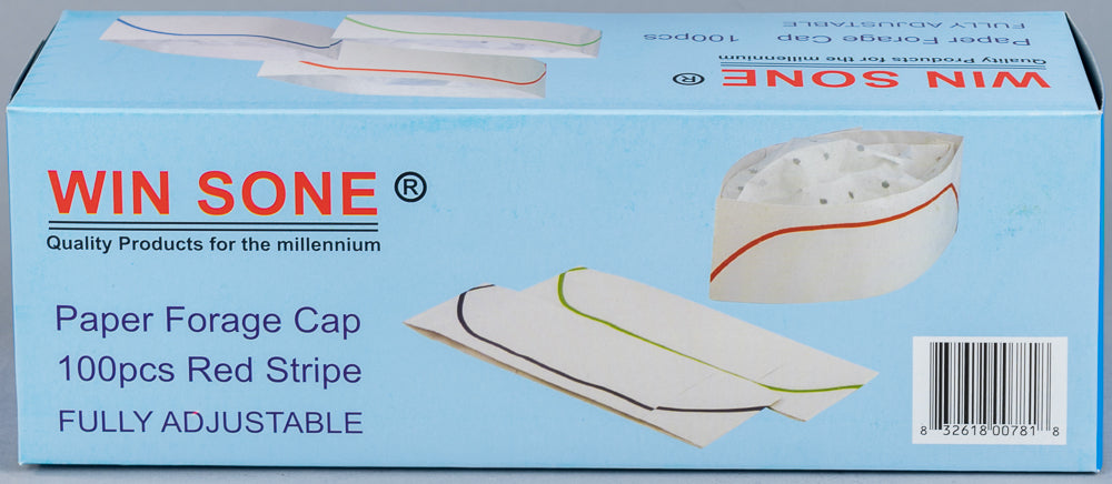 Win Sone Paper Forage Chef Cap with Red Stripe Fully Adjustable - 100/Case