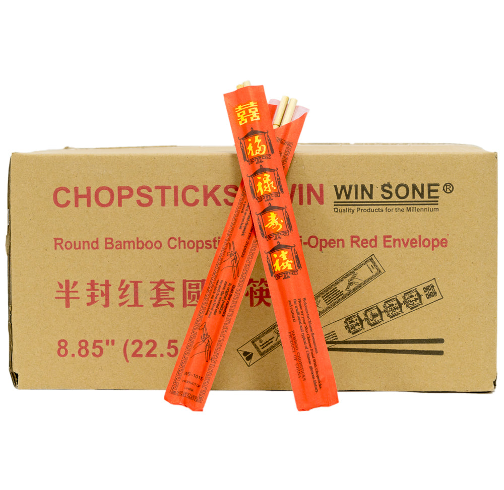 Win Sone Disposable Round Bamboo Chopsticks 8.85" - 1000/Case