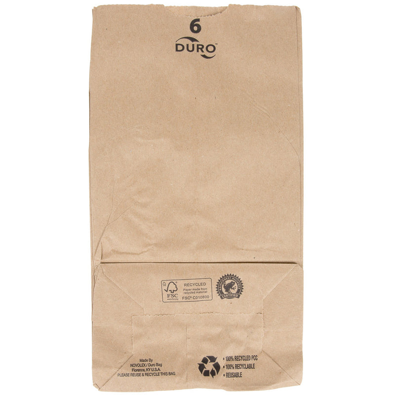 Duro 6 lb. Kraft Brown Paper Bag - 500/Bundle