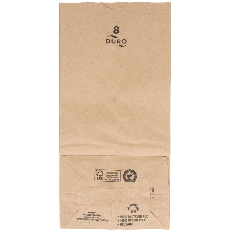 Duro 8 lb. Kraft Brown Paper Bag - 500/Bundle
