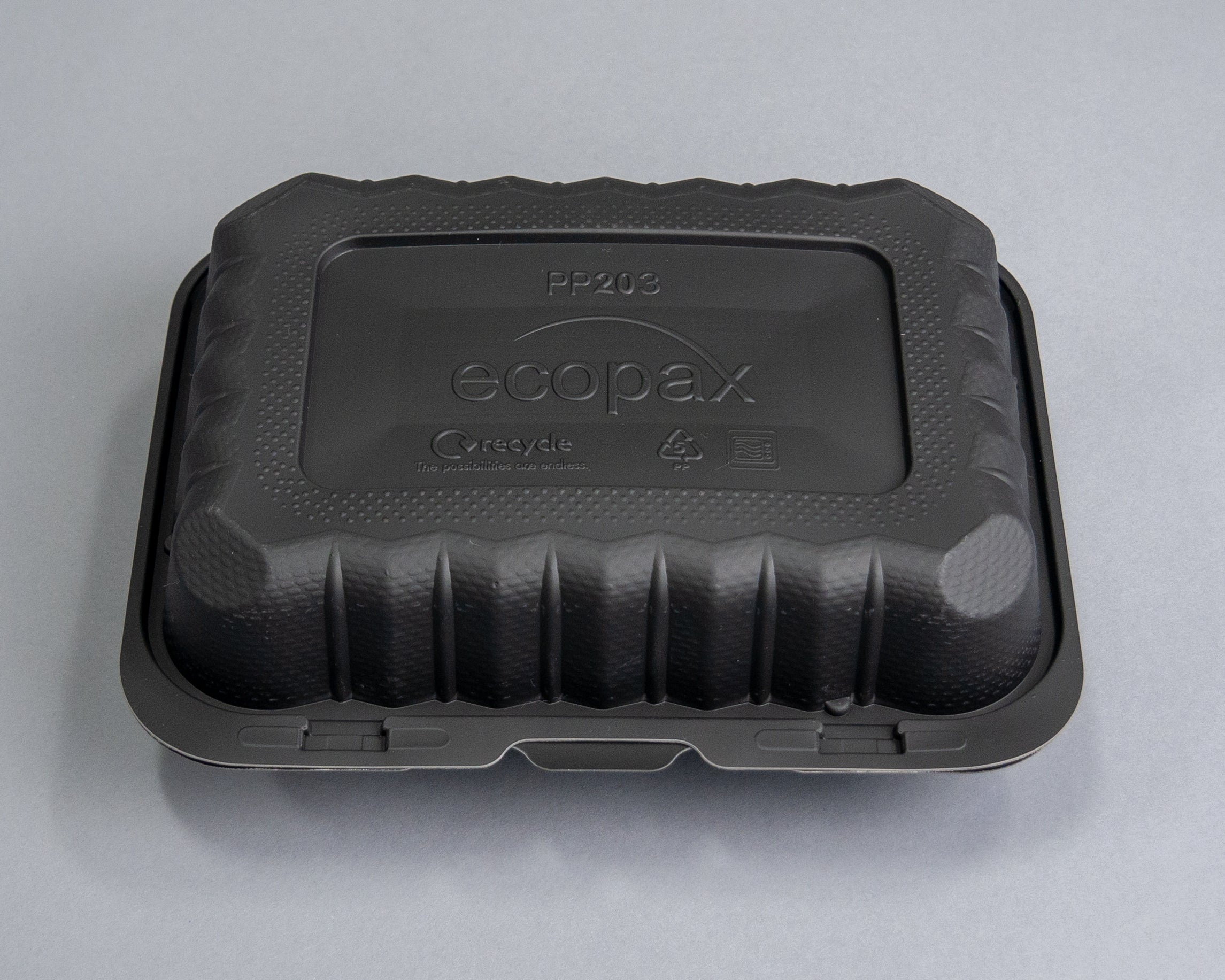 Ecopax Pebble Box Black 1-Compartment Hinged Container 8.13" x 6.5" x 2.63" (PP203-BK) - 300 Count (OOS)