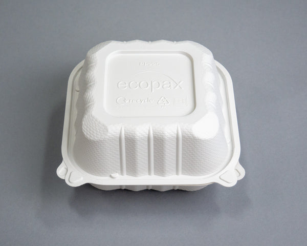 Ecopax Pebble Box White 1-Compartment Hinged Container 6" x 6" x 3.25" (PP225) - 480 Count