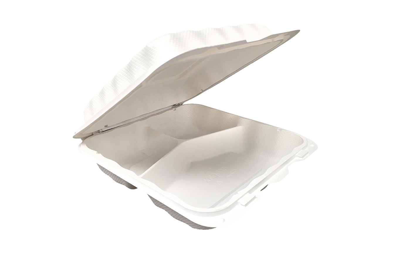 Ecopax Pebble Box White 3-Compartment Hinged Container 9.13