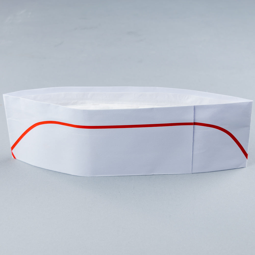 Chef Cap Red Color Win Sone Chef's Cap White w/ Red Stripe - 1000/Case